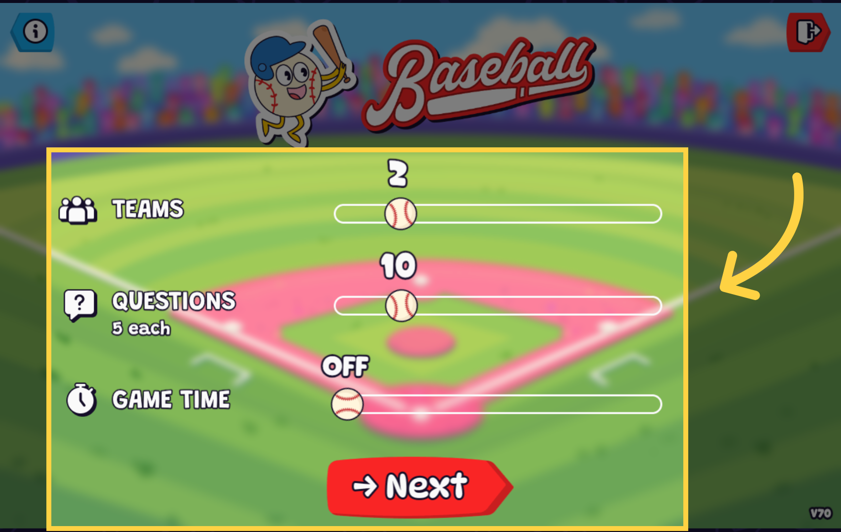 Choose team and questions
