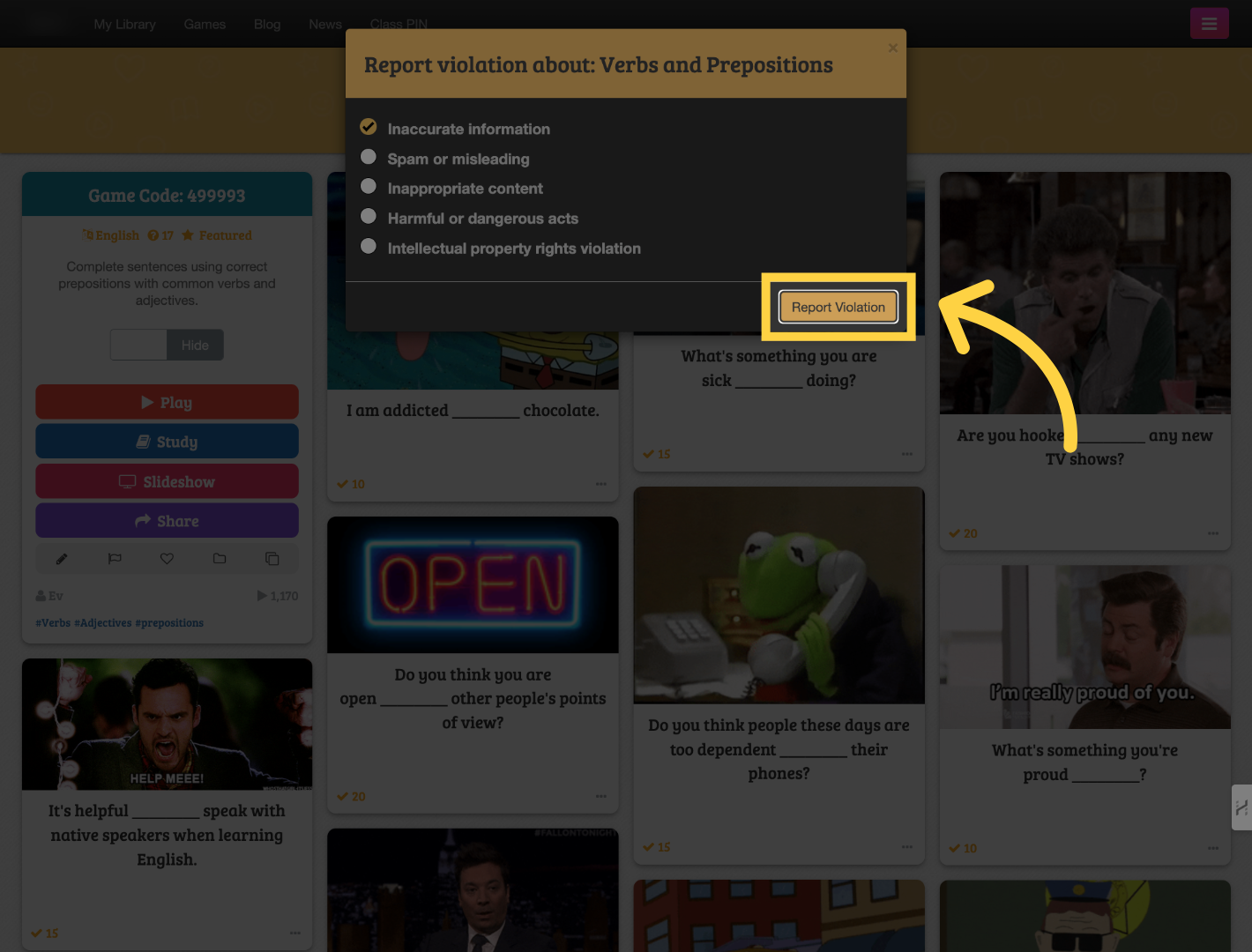 Click 'Report Violation'