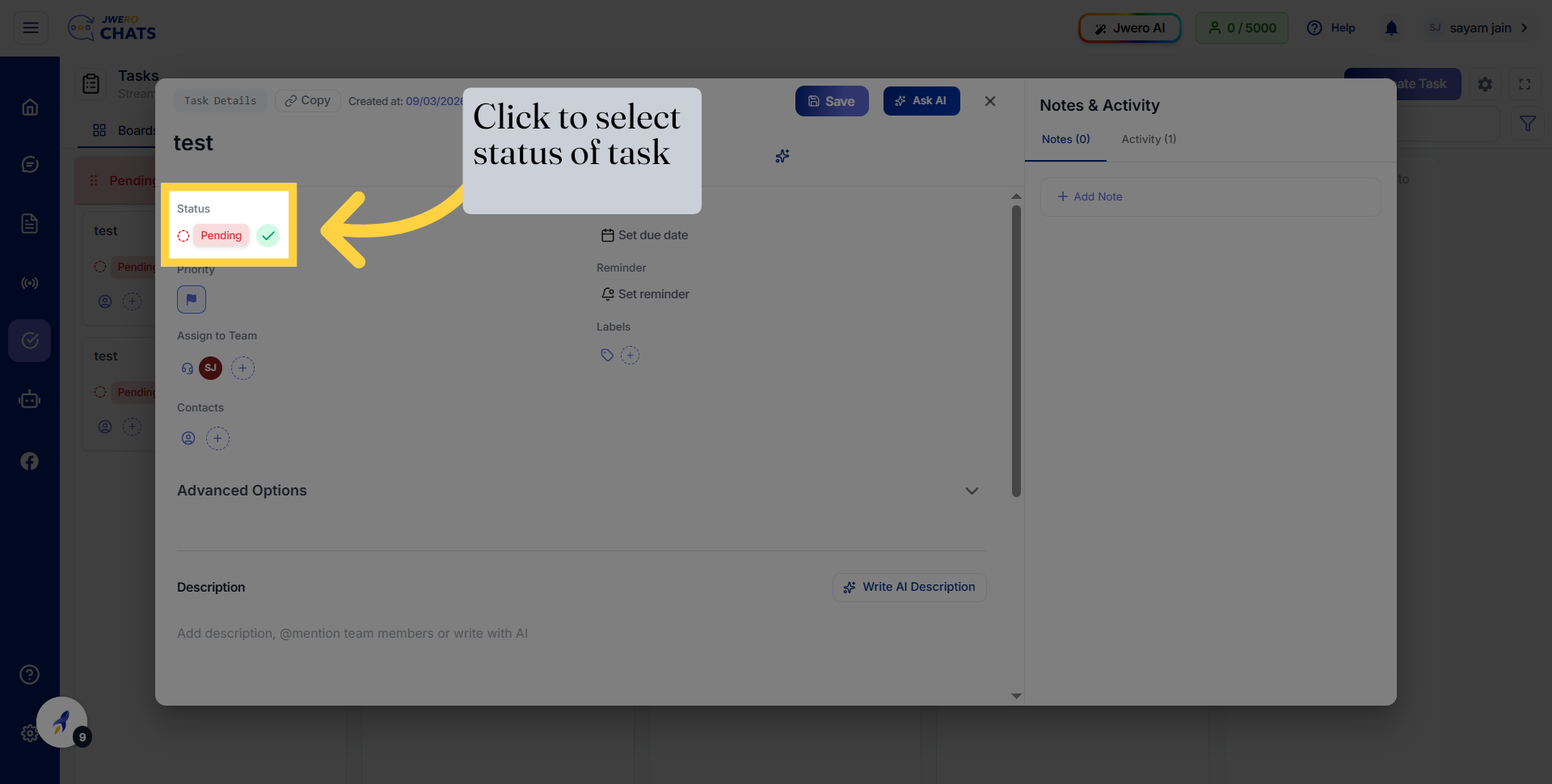 Open Status Dropdown