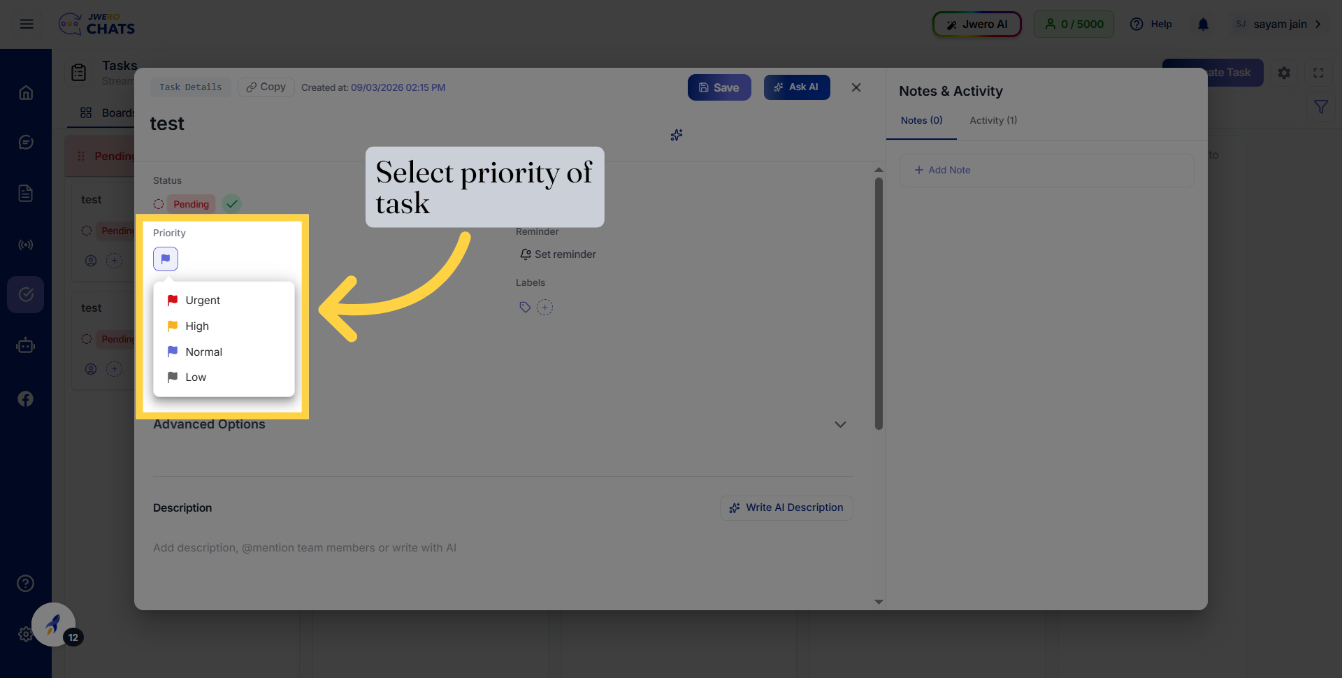 Select Status Option