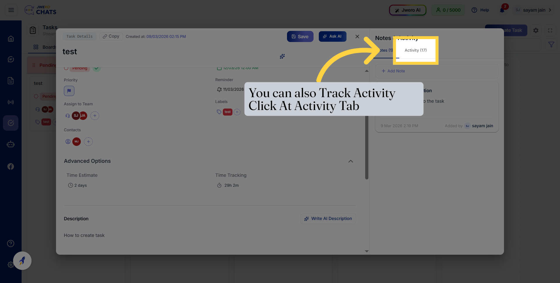 Open Activity Tab To Track Activity