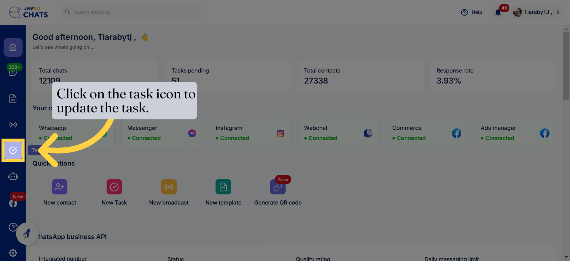 Click on the task icon to update the task.