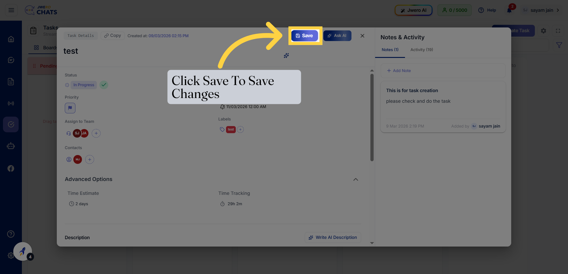 Click Save To Save Changes 