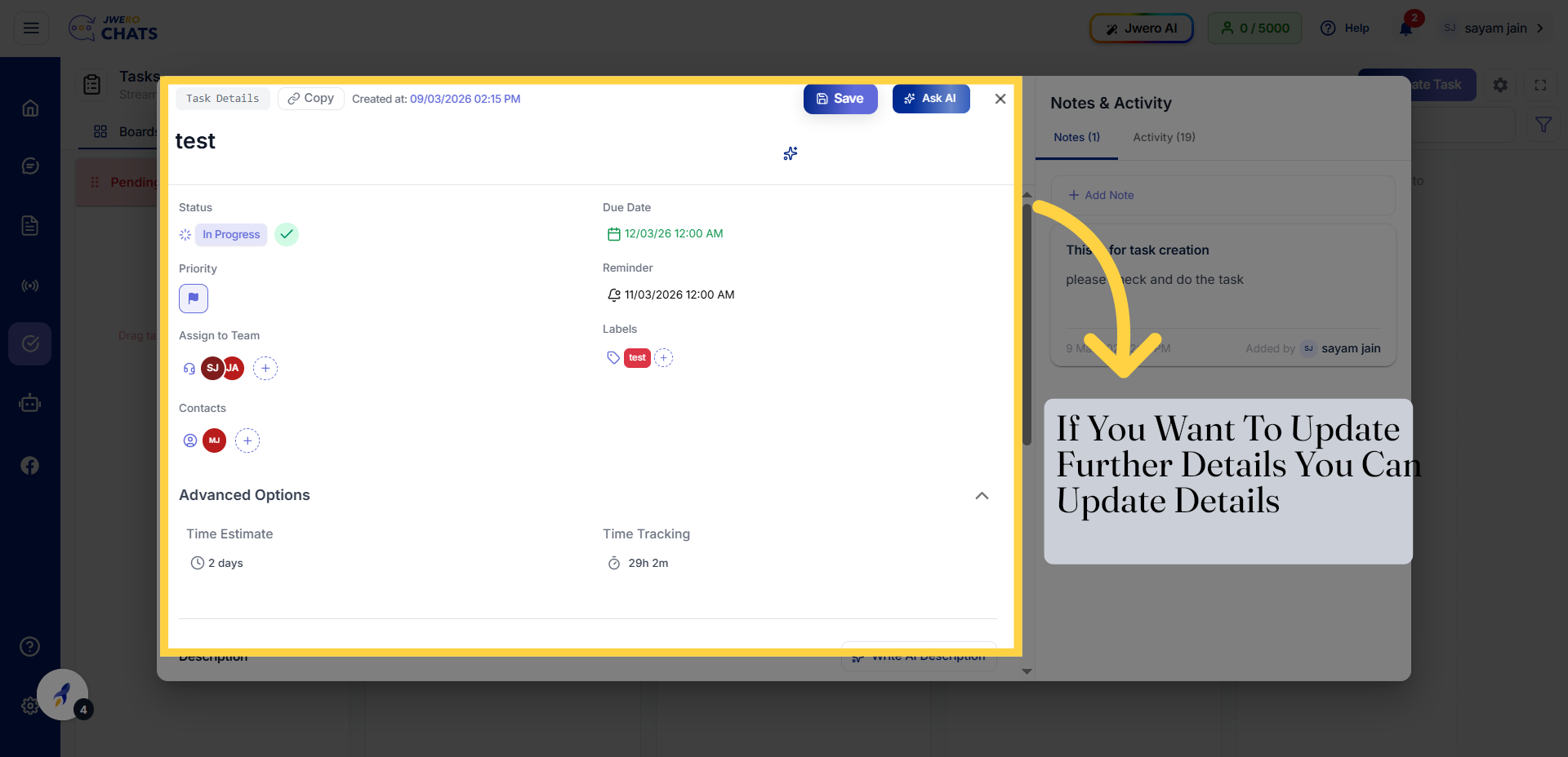 You Can Update Details For Task