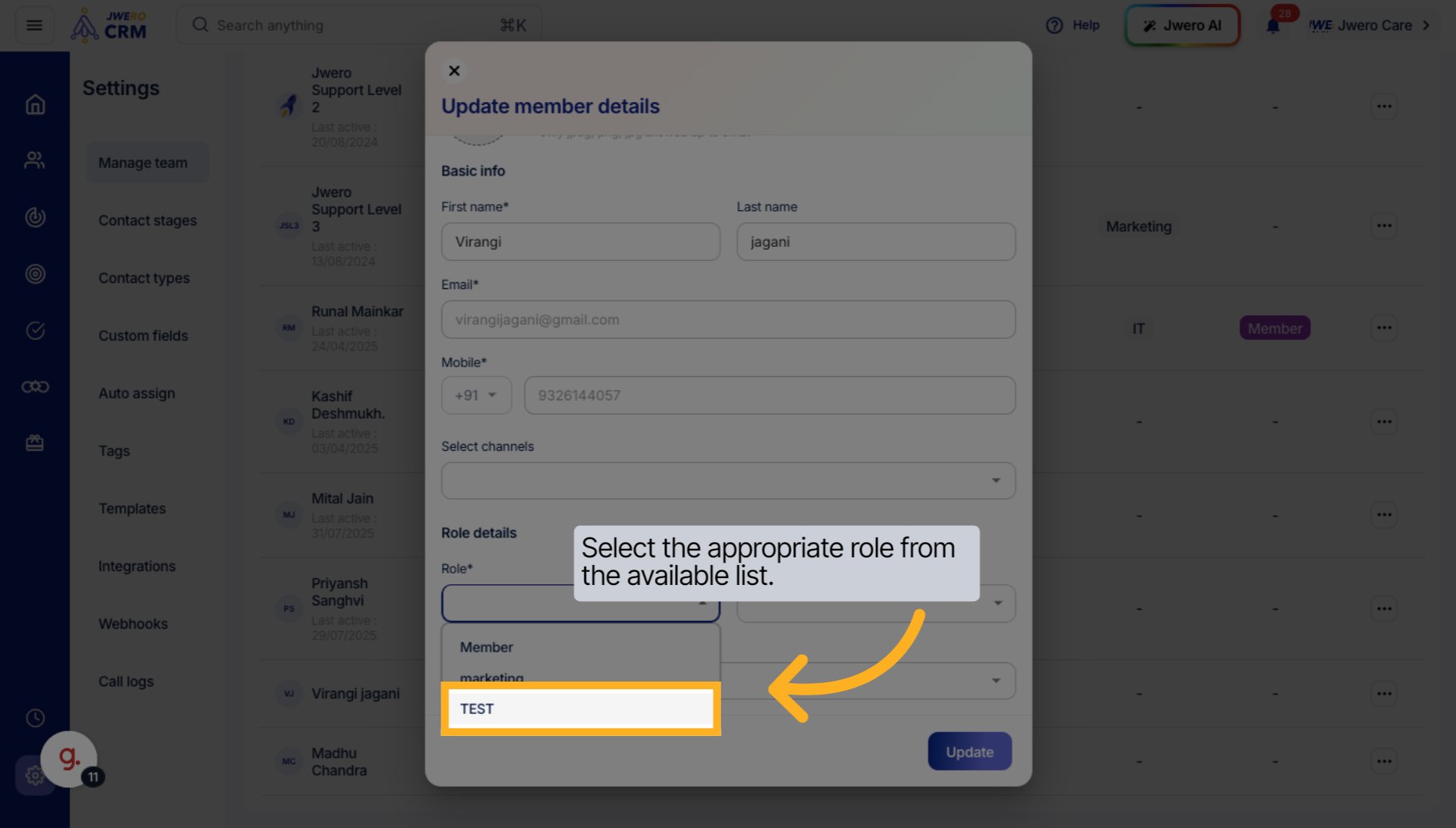 Select the appropriate role from the available list.