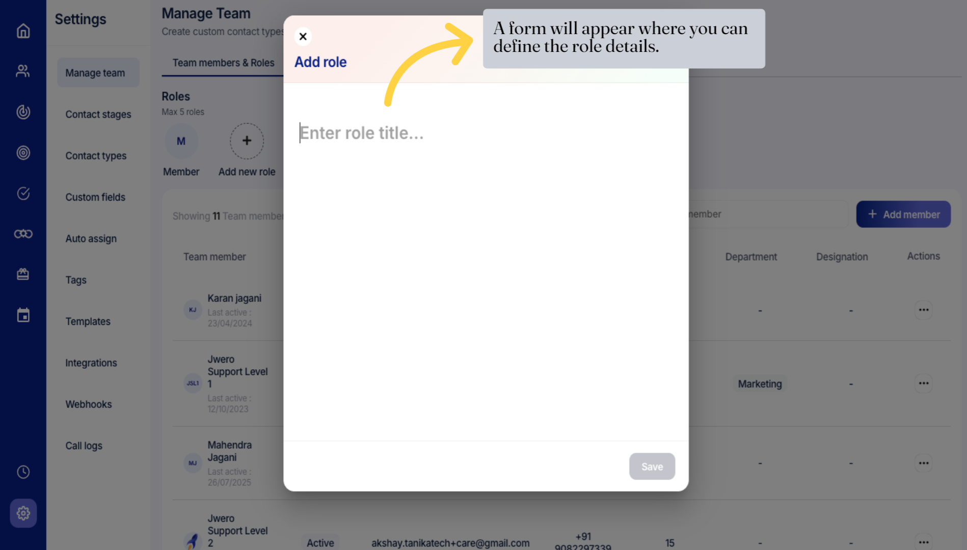 A form will appear where you can define the role details.