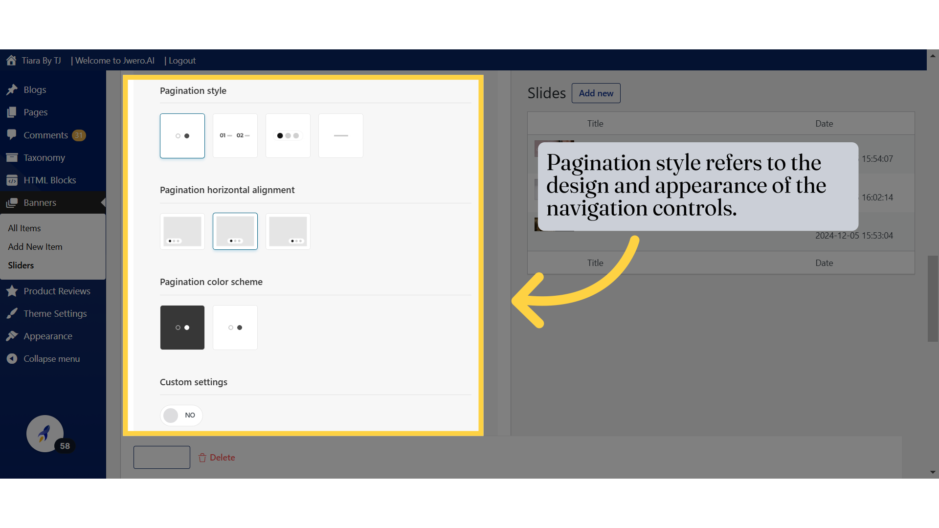 Pagination style refers to the design and appearance of the navigation controls.