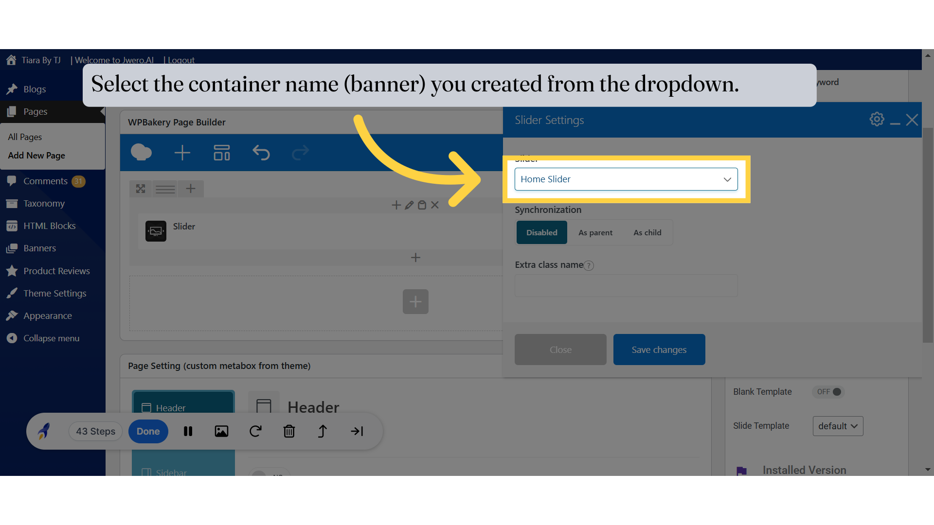 Select the container name (banner) you created from the dropdown.