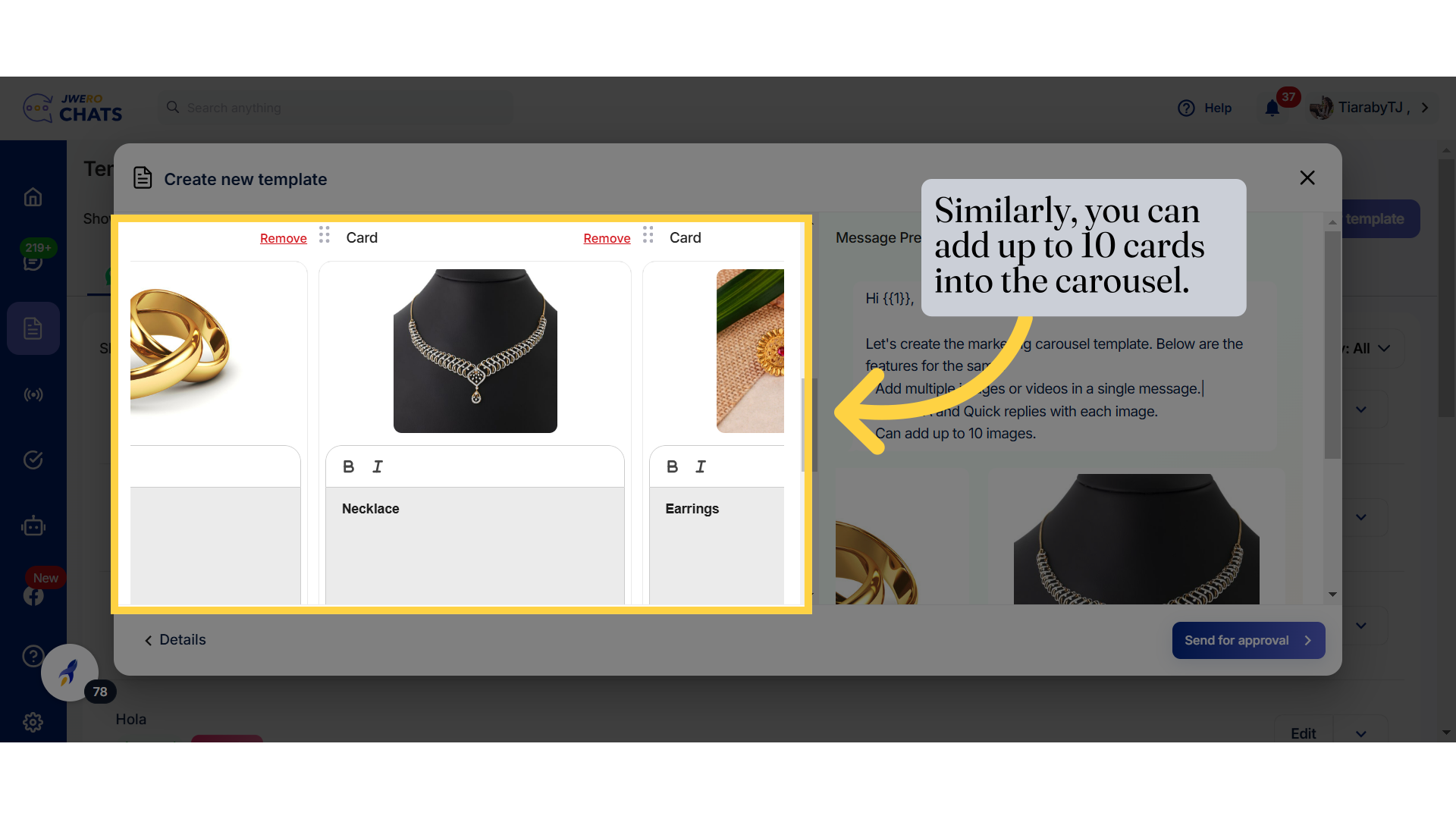 Similarly, you can add up to 10 cards into the carousel.