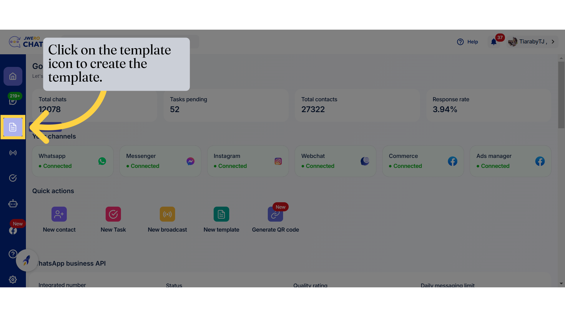 Click on the template icon to create the template.