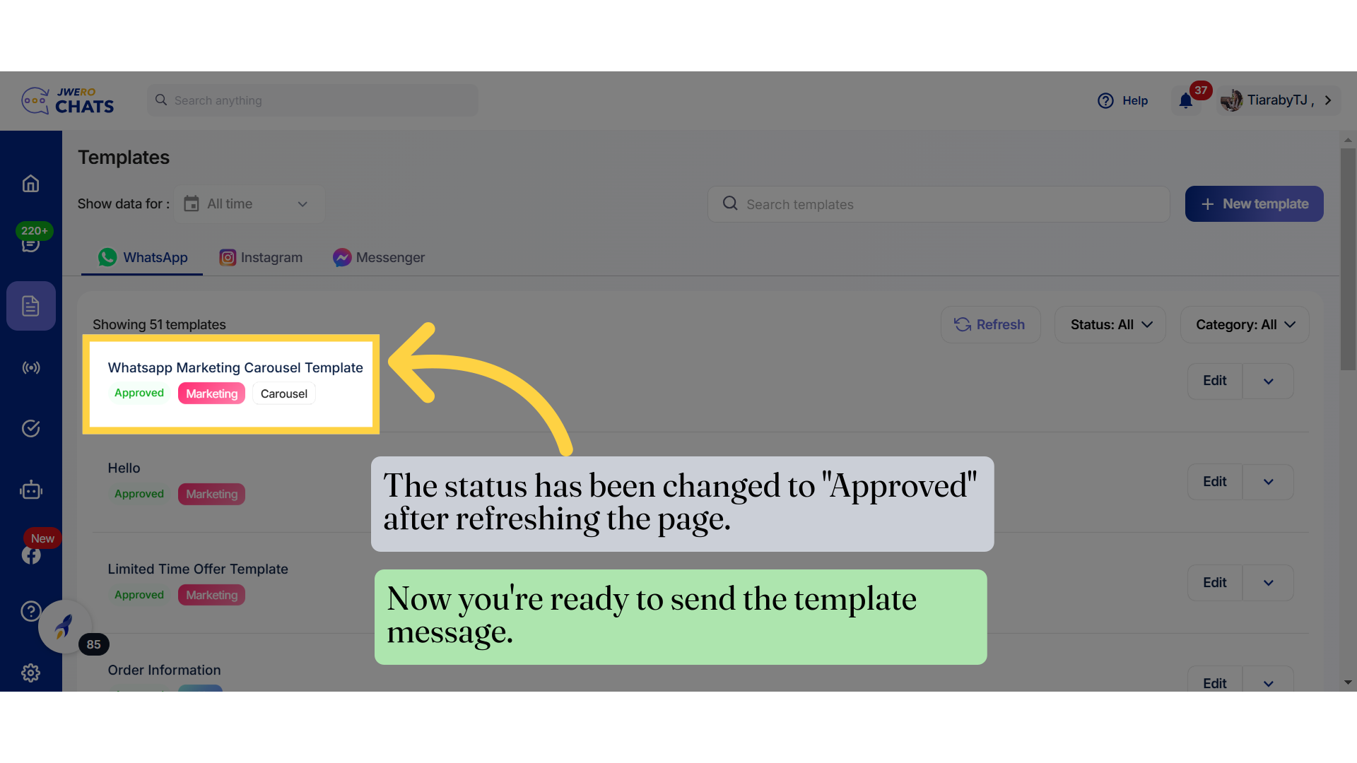 The status has been changed to 'Approved' after refreshing the page.