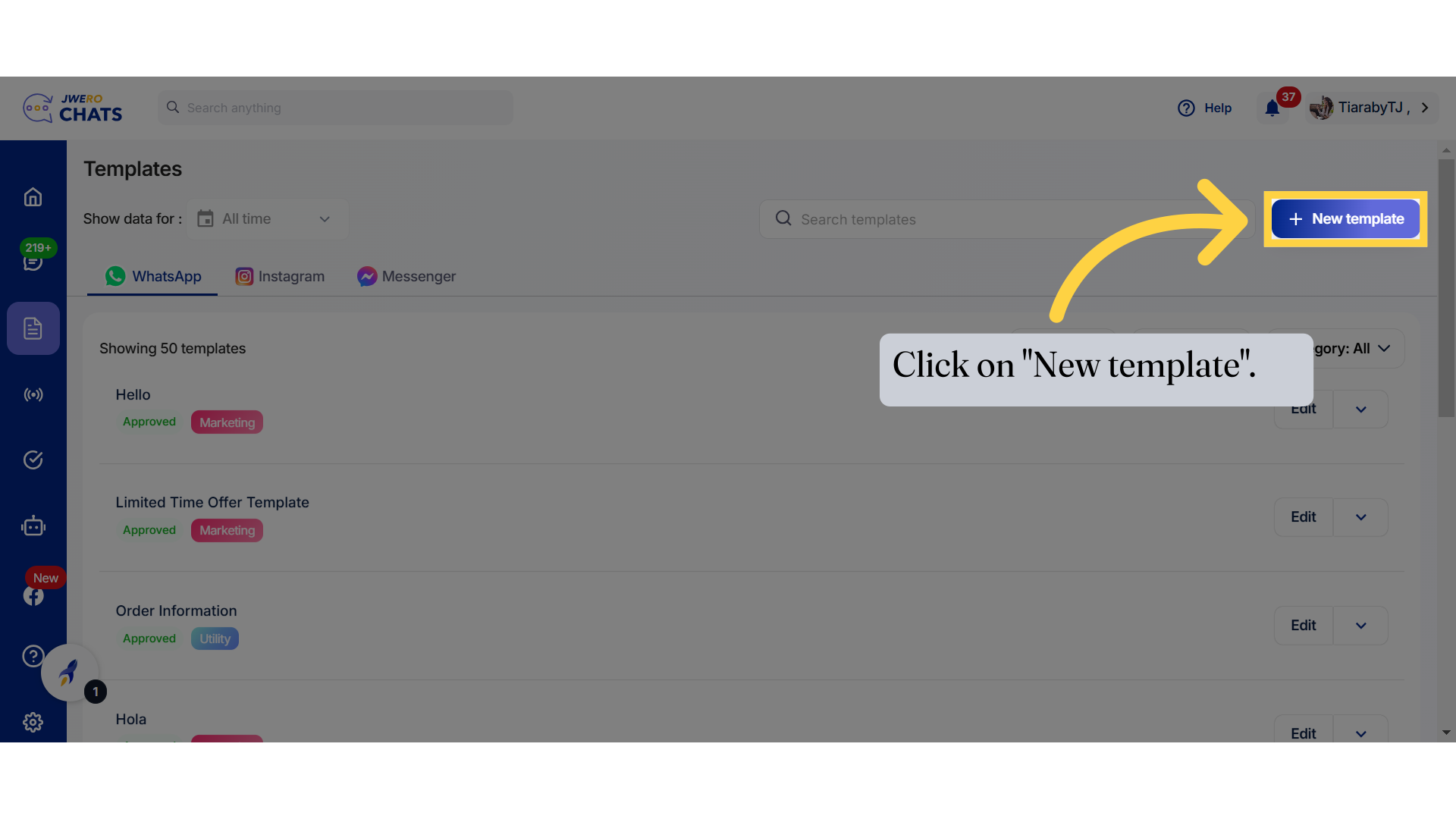 Click on 'New template'.