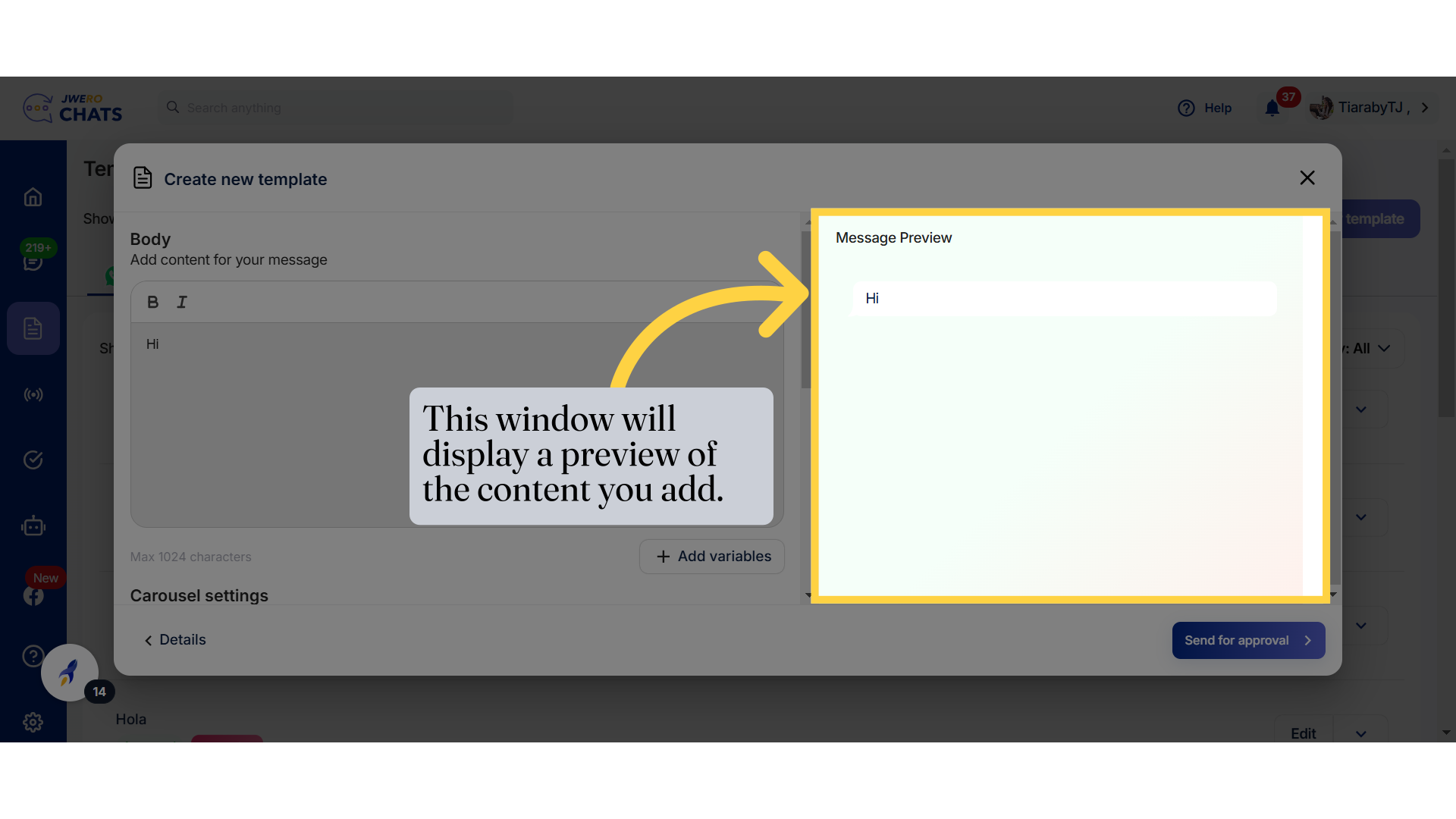 This window will display a preview of the content you add.