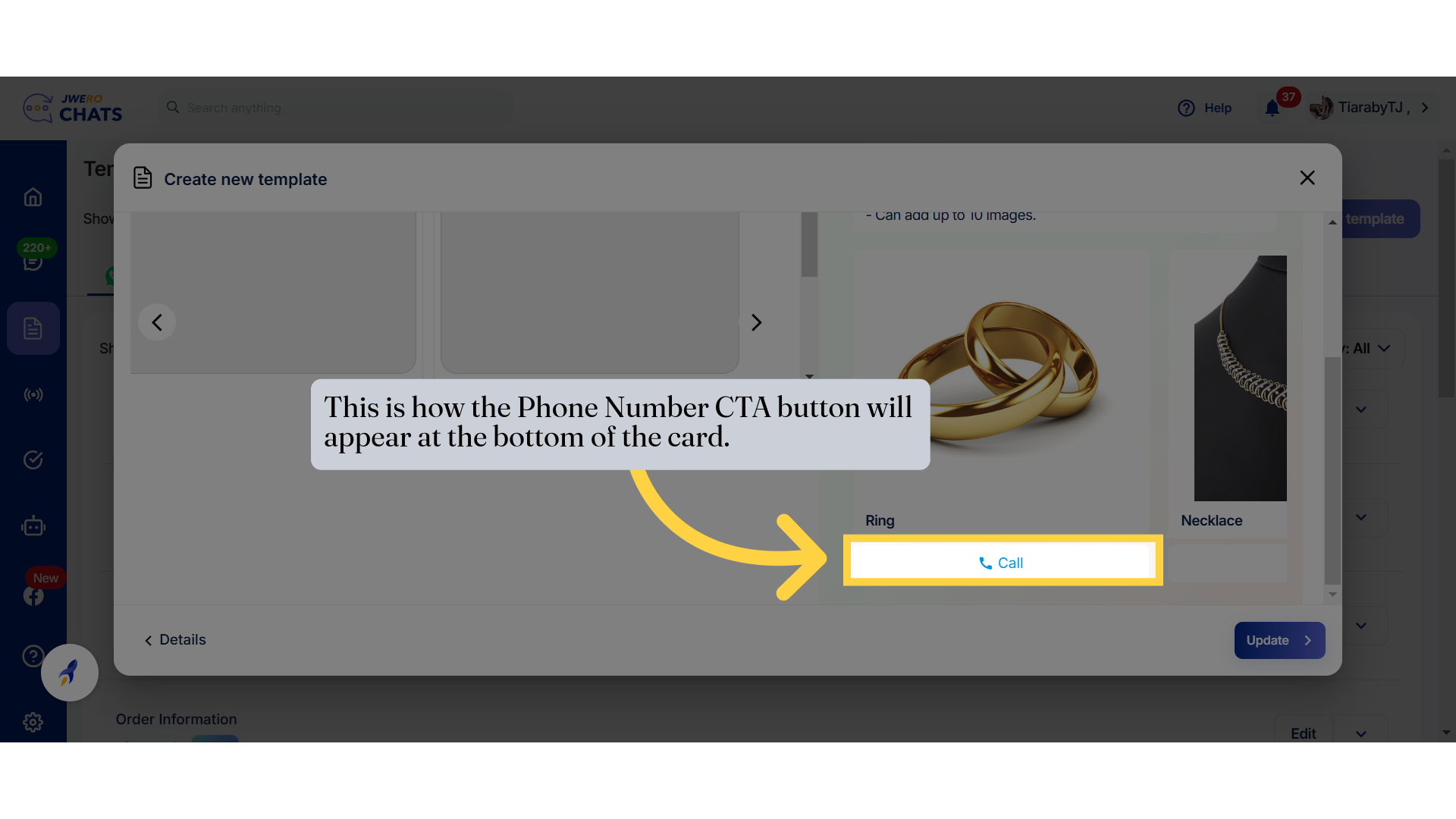 This is how the Phone Number CTA button will appear at the bottom of the card.