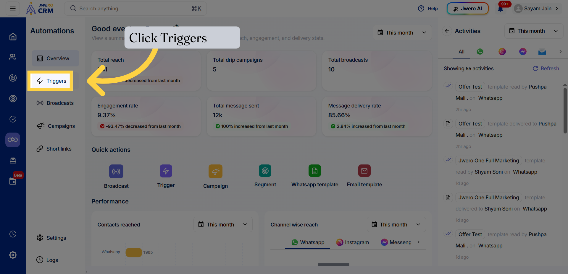 Open Triggers Section