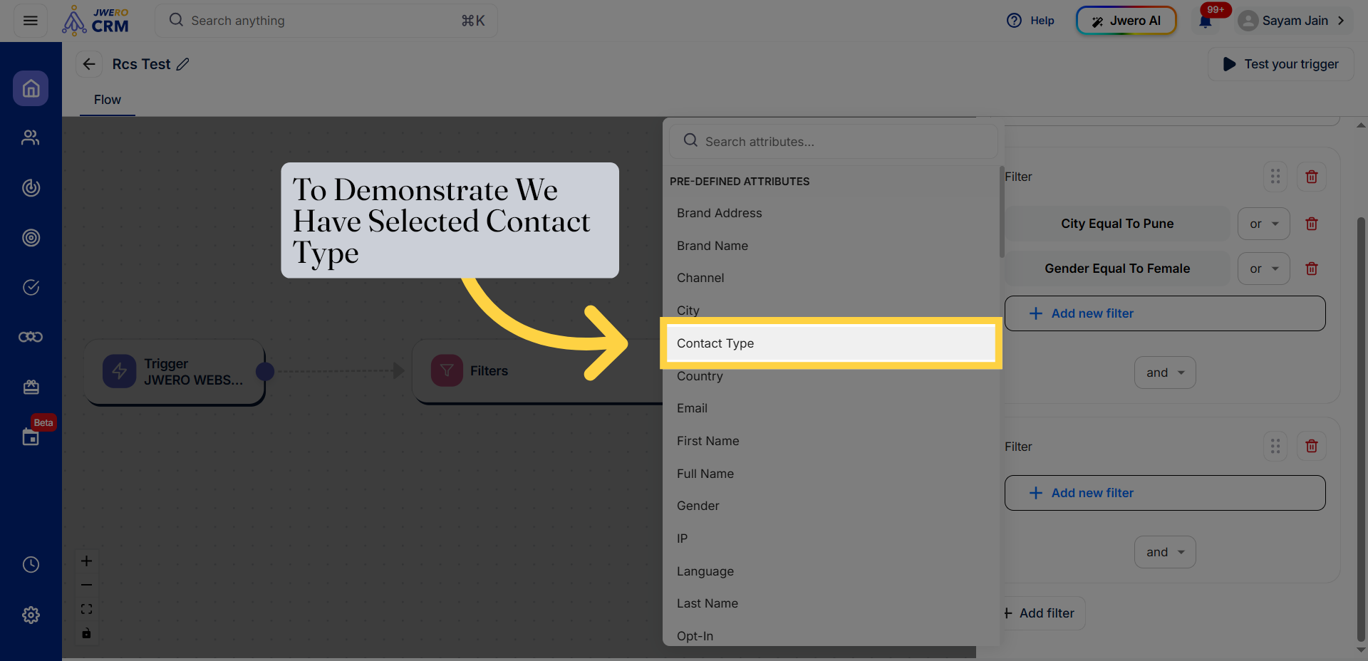 Select Contact Type Filter