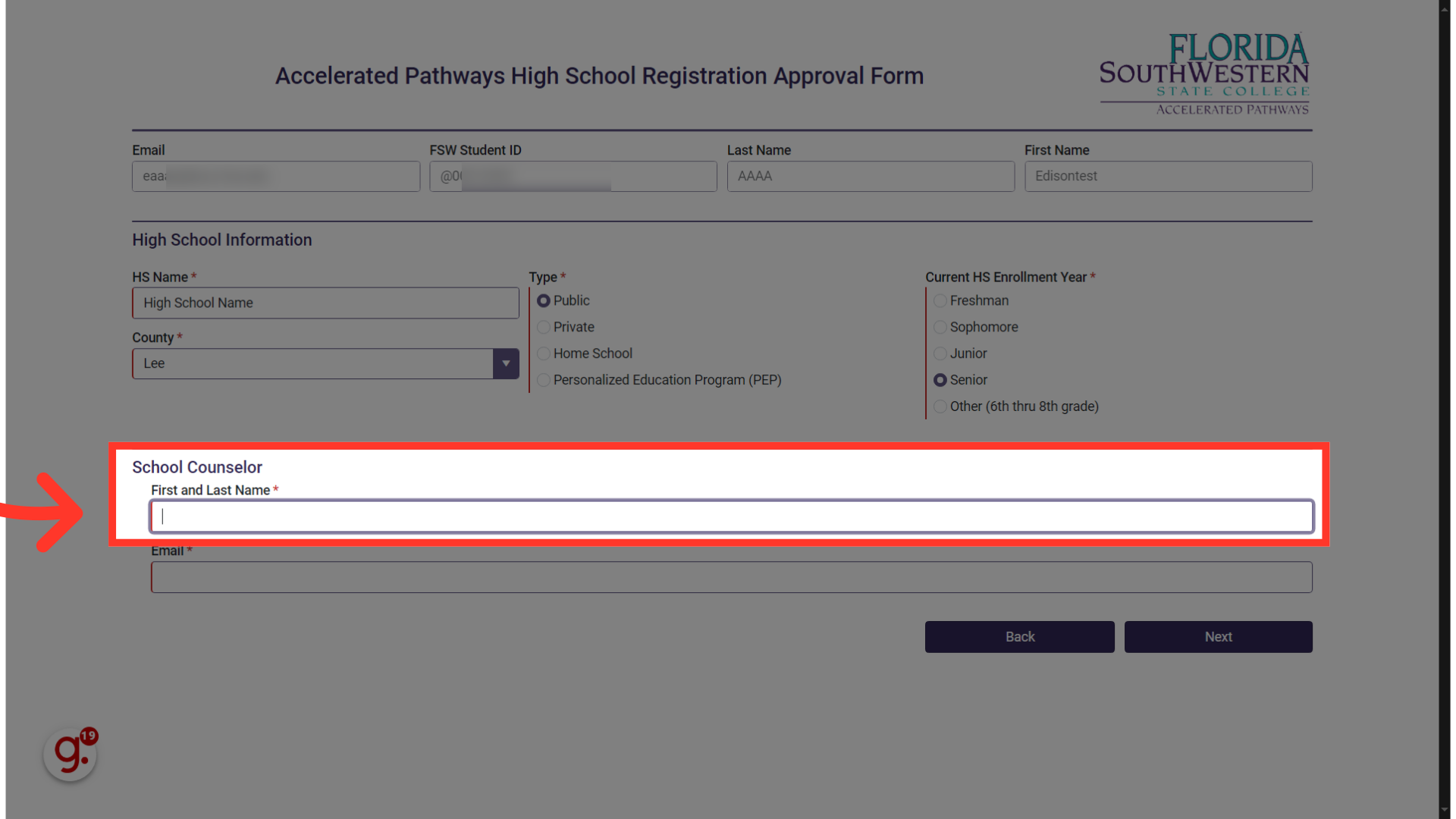 Provide your High School Counselor's Full Name