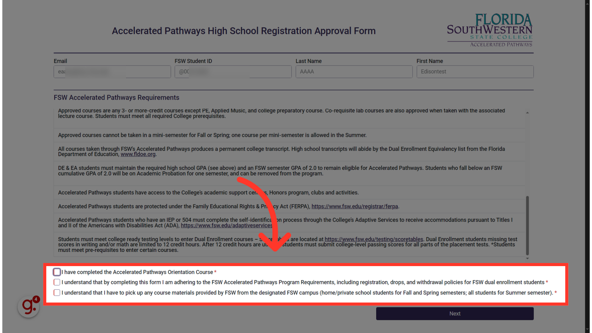 Review and confirm the statements to proceed.