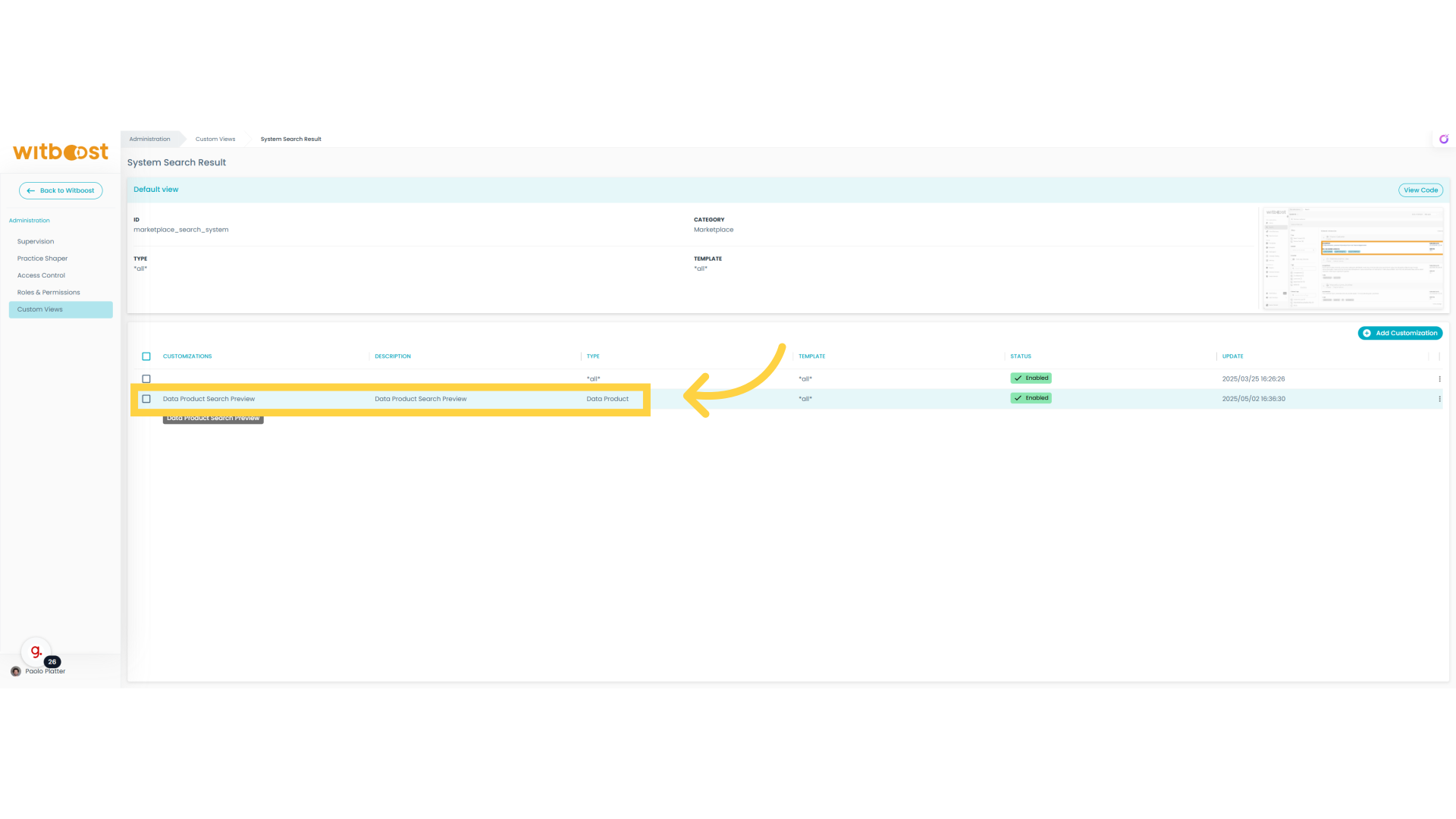 Edit custom view