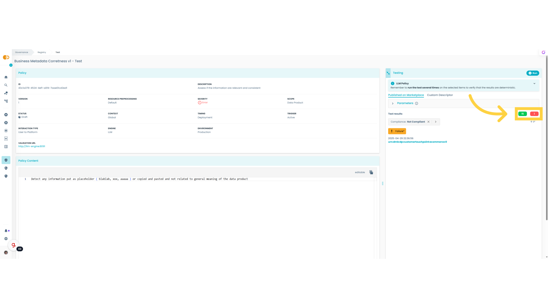 Marketplace test results