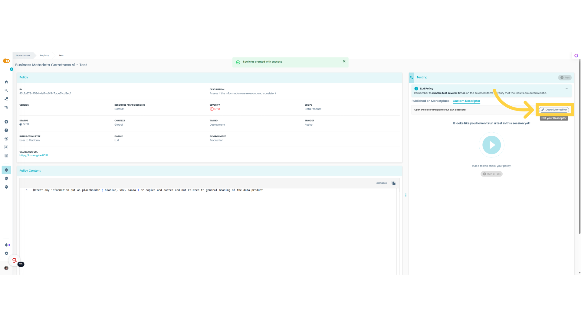 Open Descriptor editor