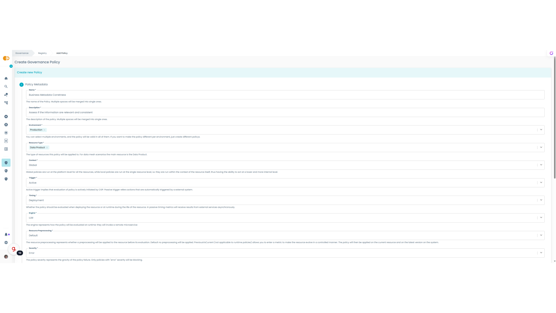 Policy metadata completed