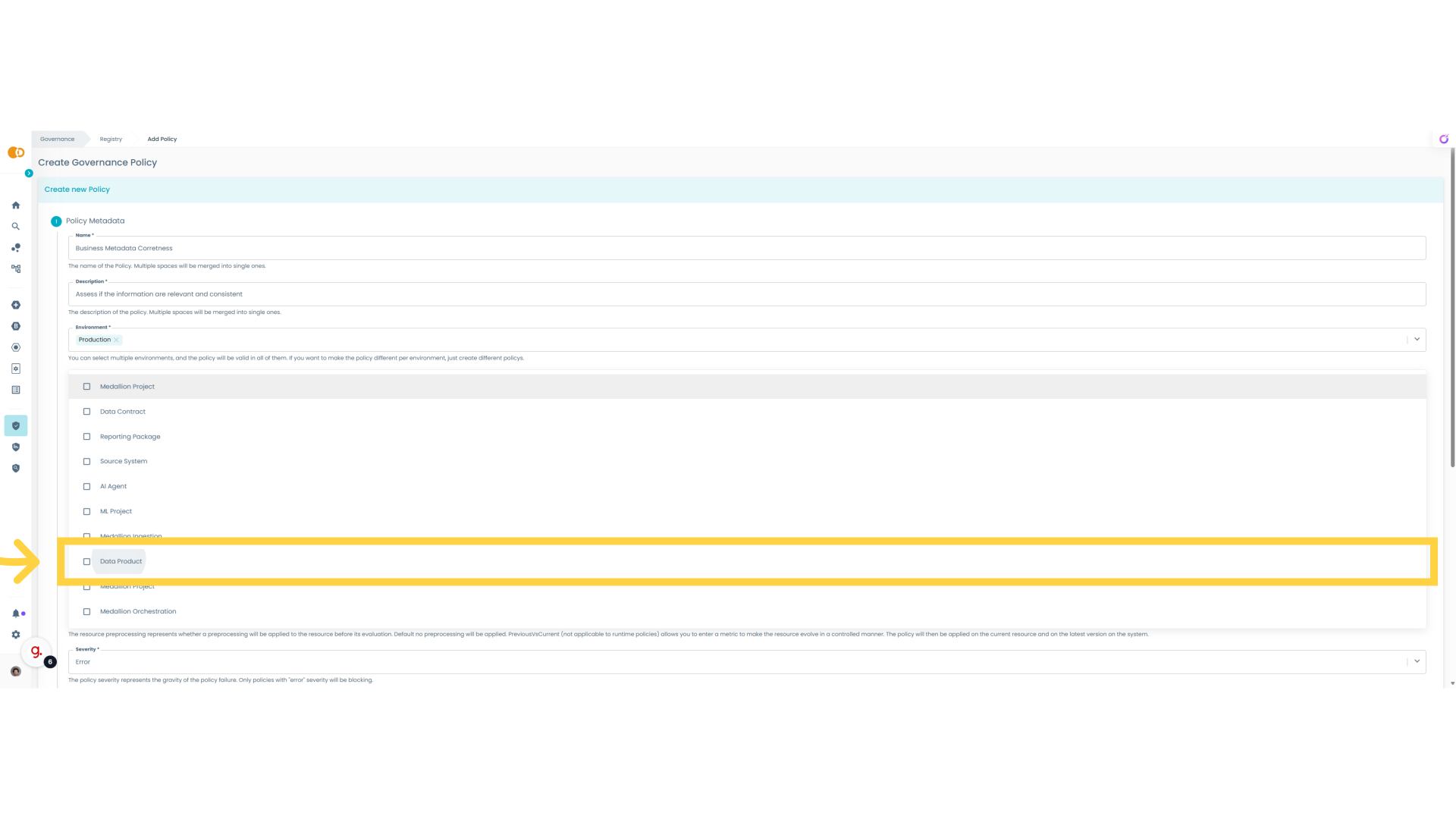 Select the resource type for this policy