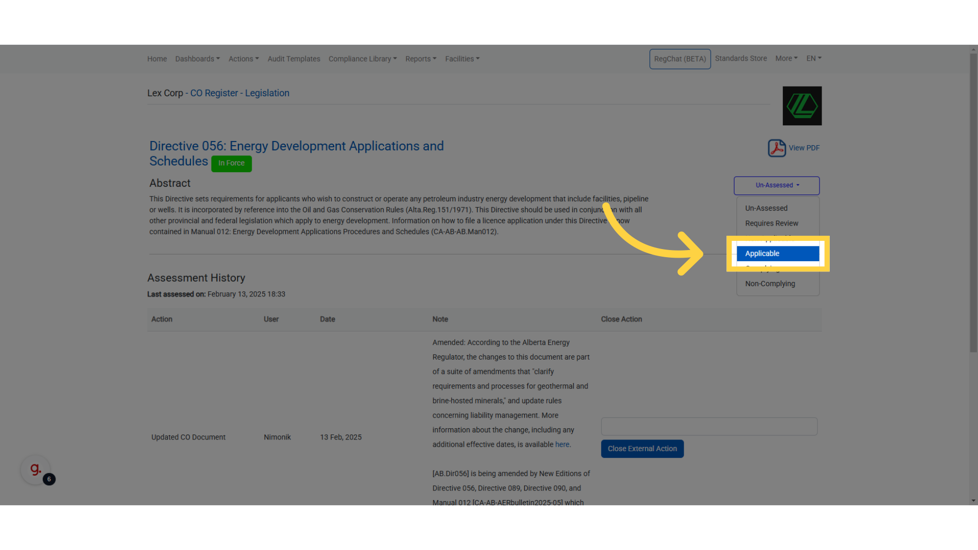 Select the 'Assessment Status'