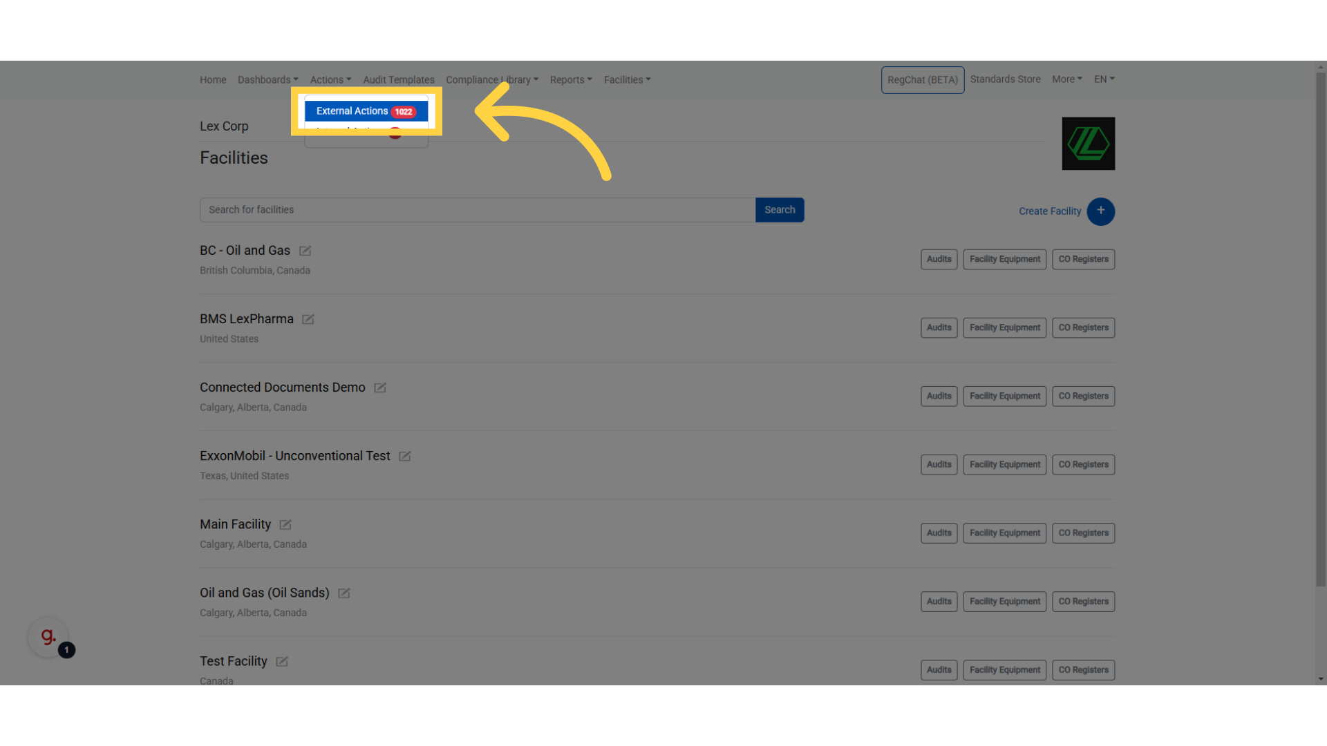 Click 'External Actions'