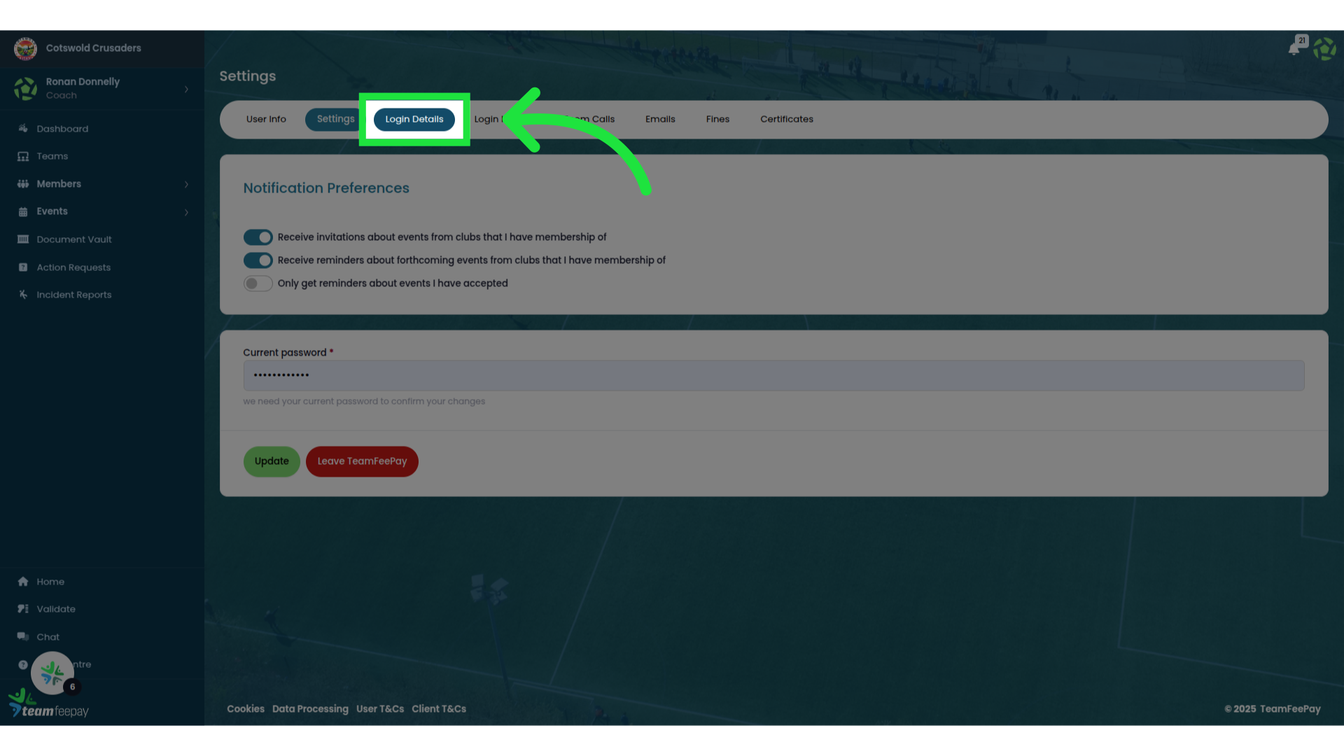 Click 'Login Details'