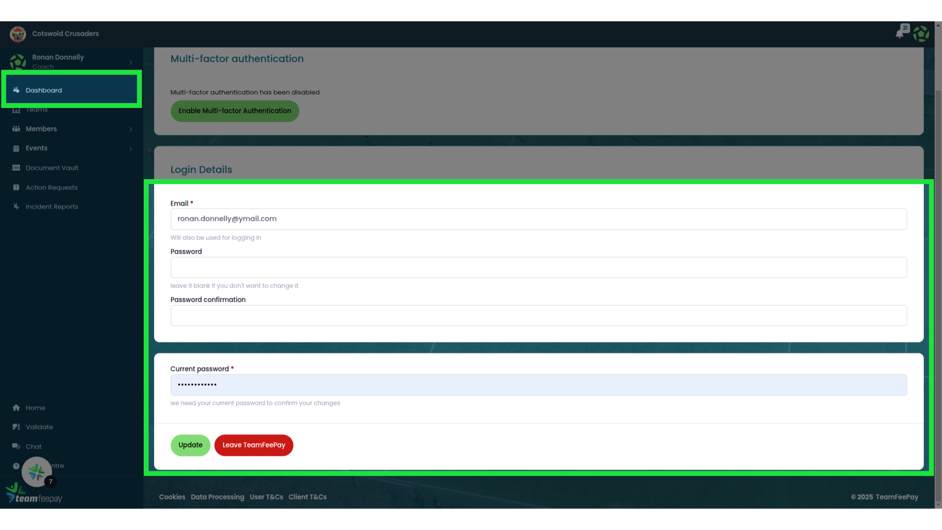 Click 'EmailWill also be used for logging in
Passwordleave it blank if you don't want to change it
Password confirmation'