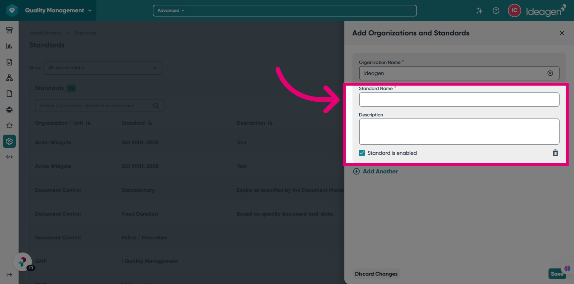 Adding a Standard:Fill Standard details
