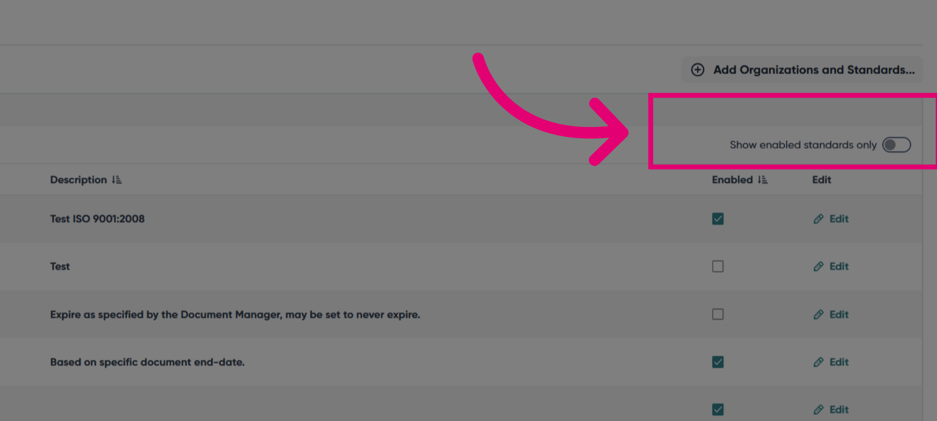 Show enabled standard only