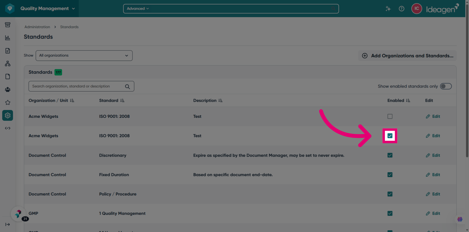Bulk Disable/Enable Standard