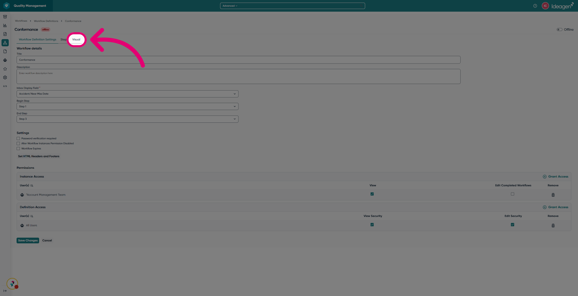 Select the Visual tab