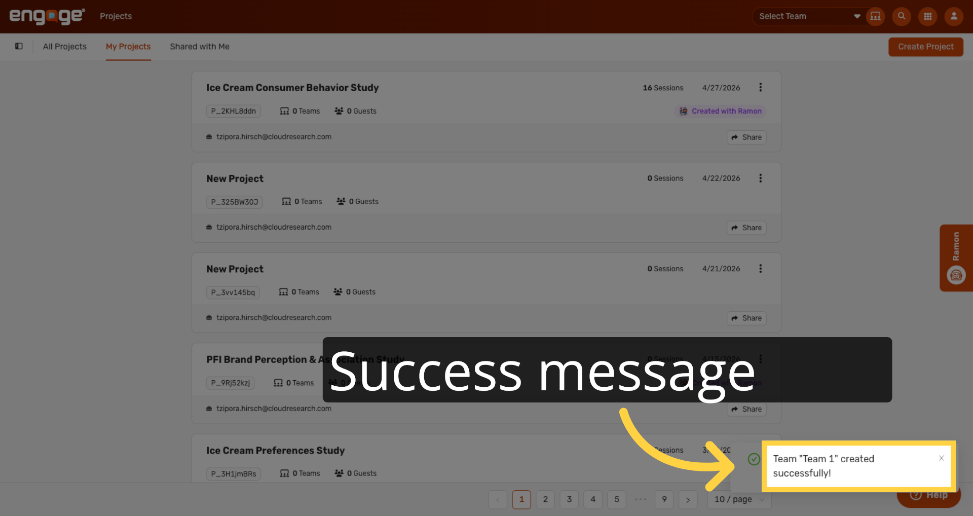 Confirm Team Creation Success