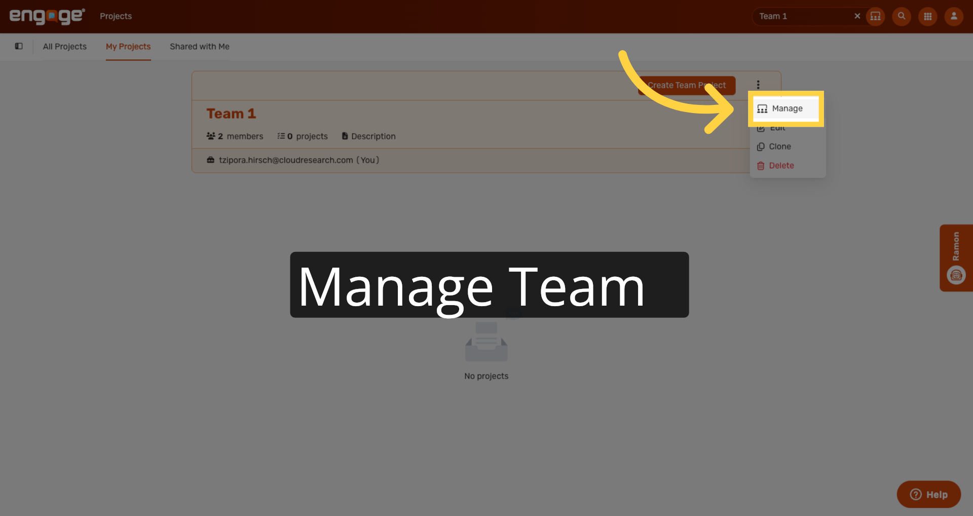 Open Manage Menu