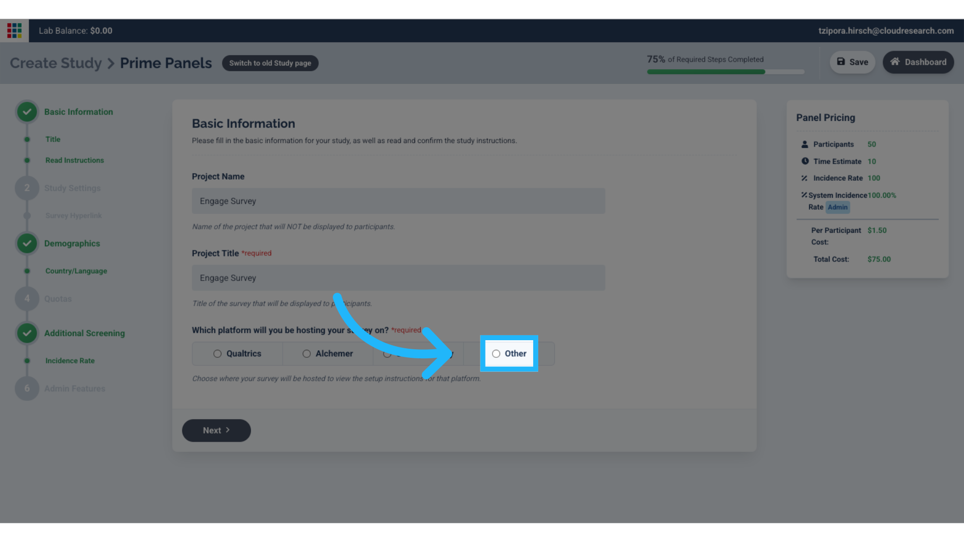 Select 'Other' for platform
