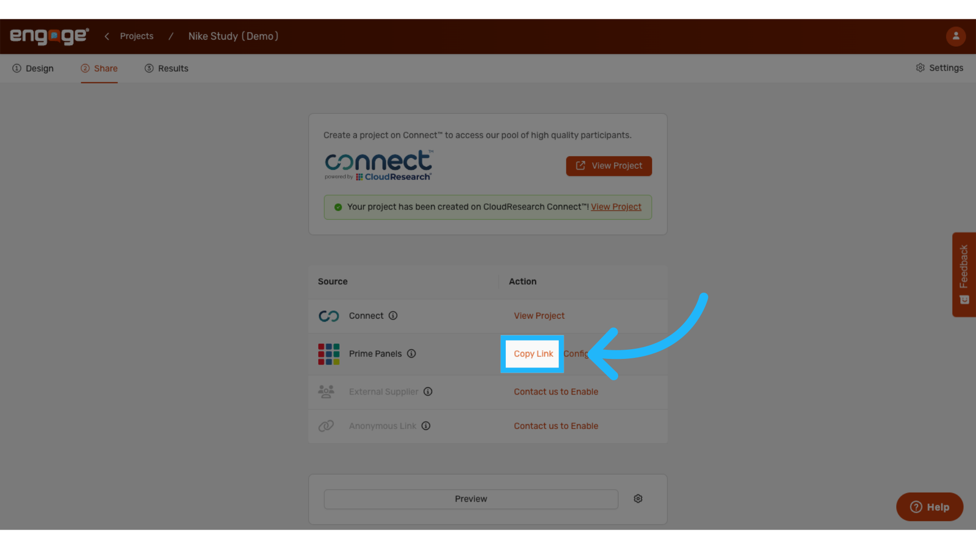Copy Engage survey link