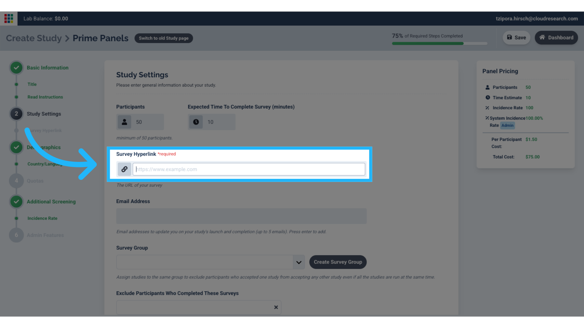 Enter Engage survey URL
