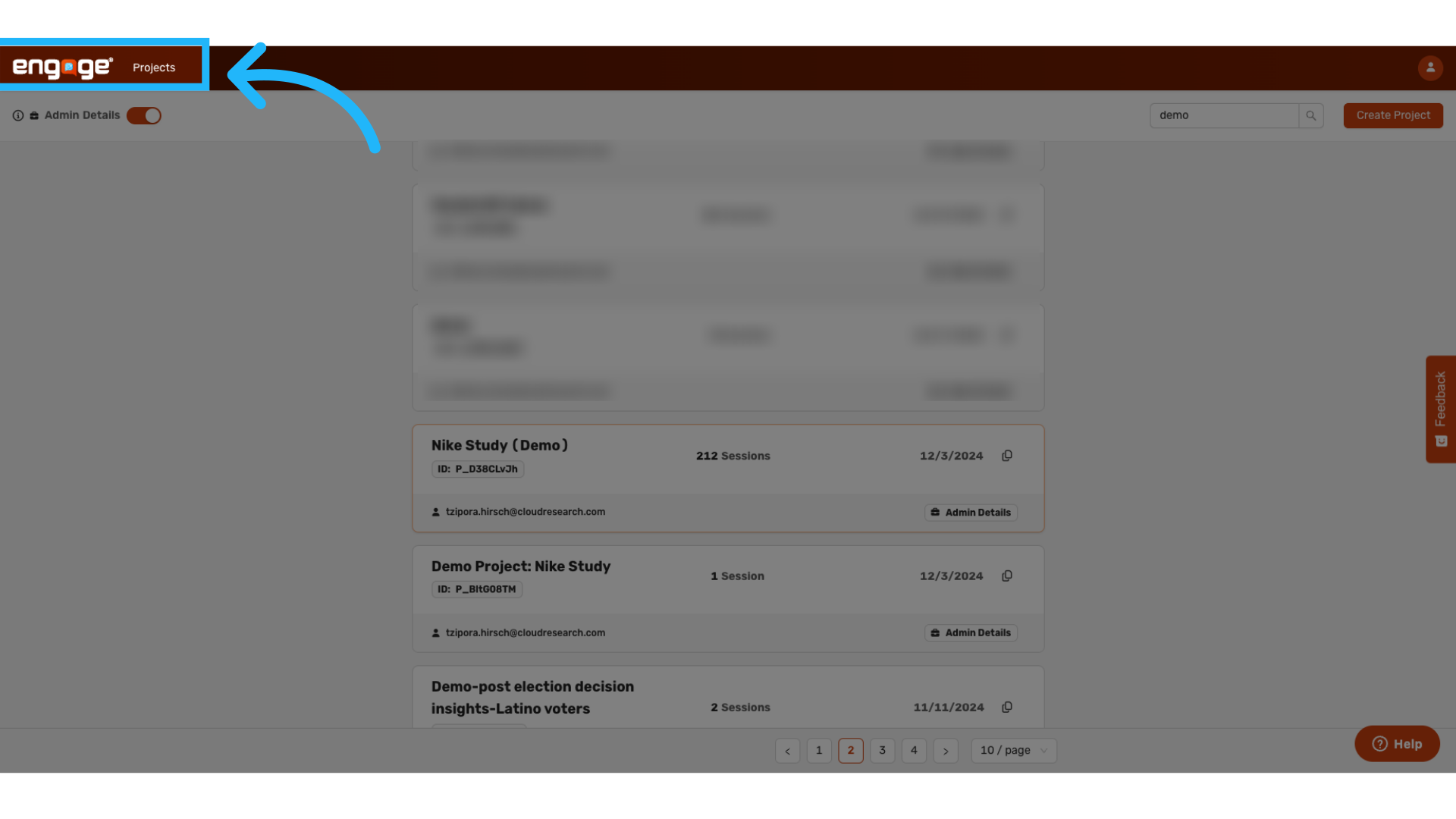 Navigate to the Engage Dashboard
