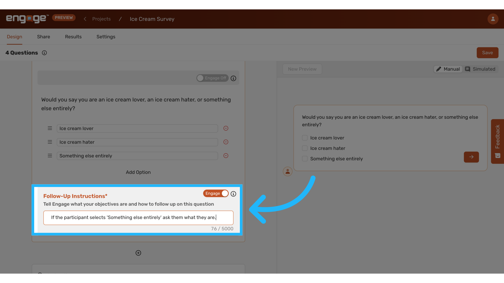 Add follow up instructions for multiple choice questions