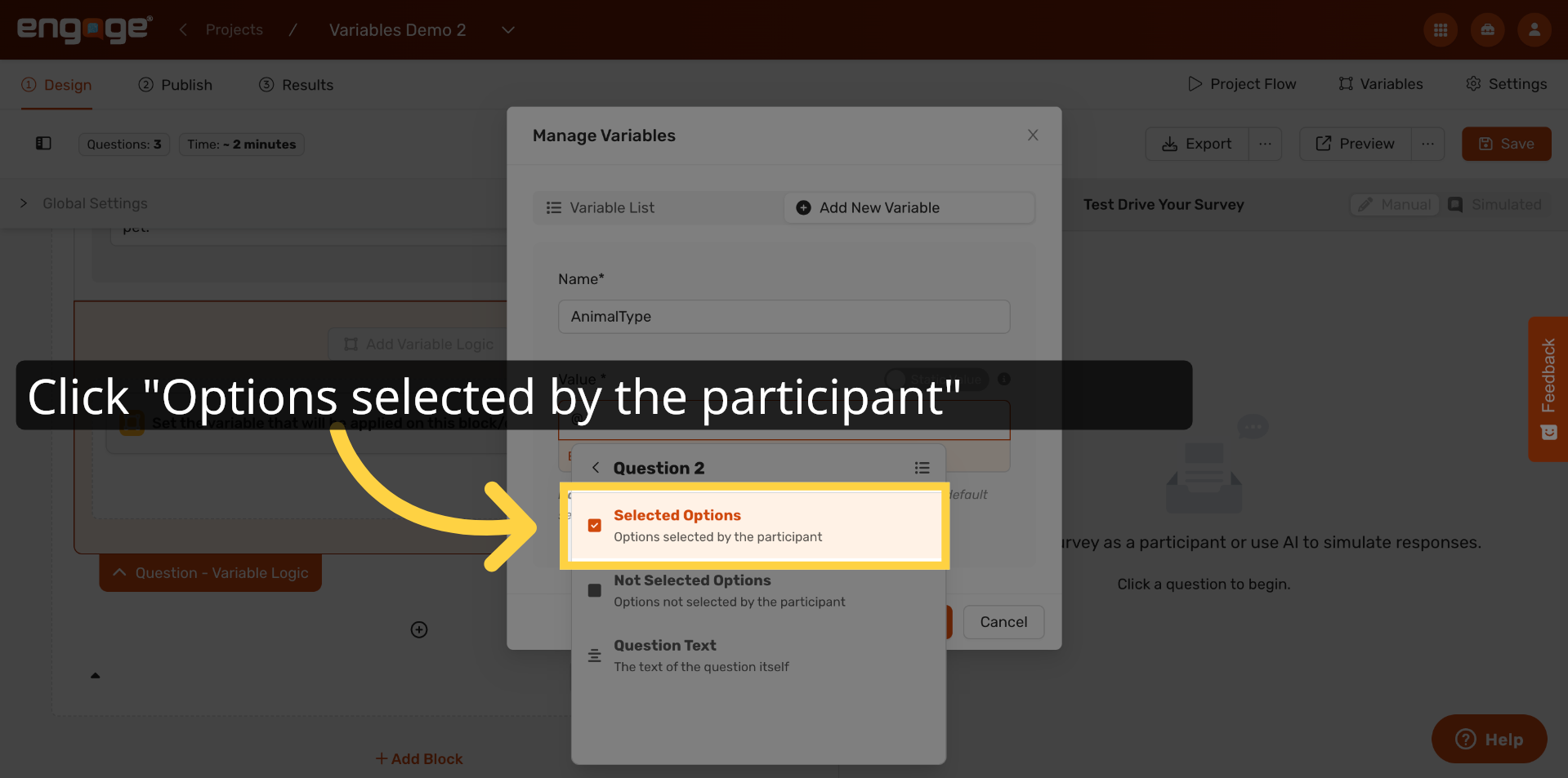 Choose Participant's Selected Options