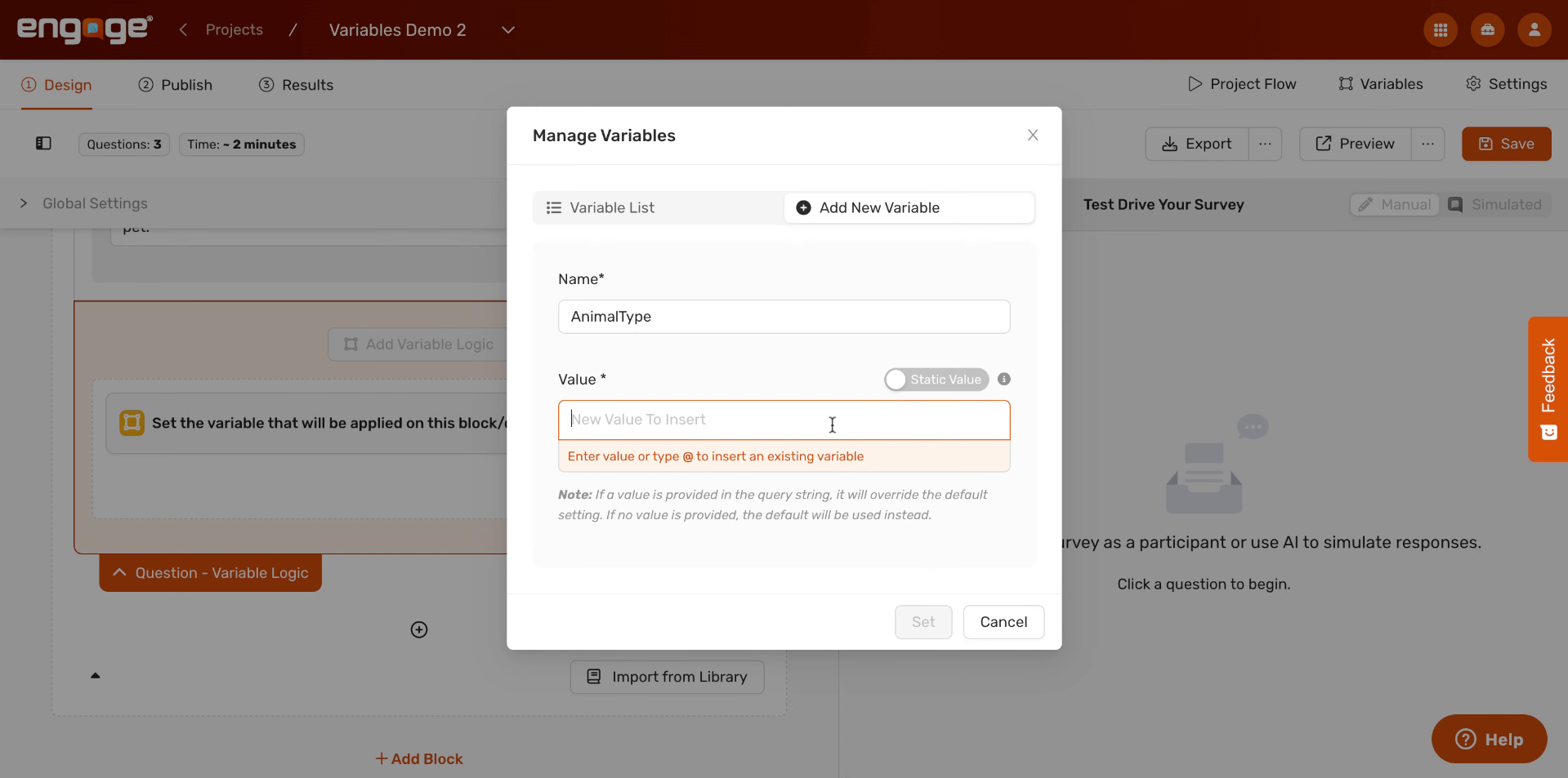 Enter Default Variable Value