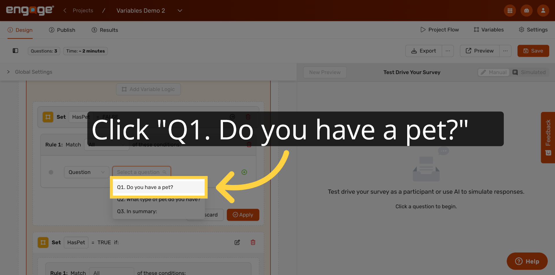 Select Specific Question