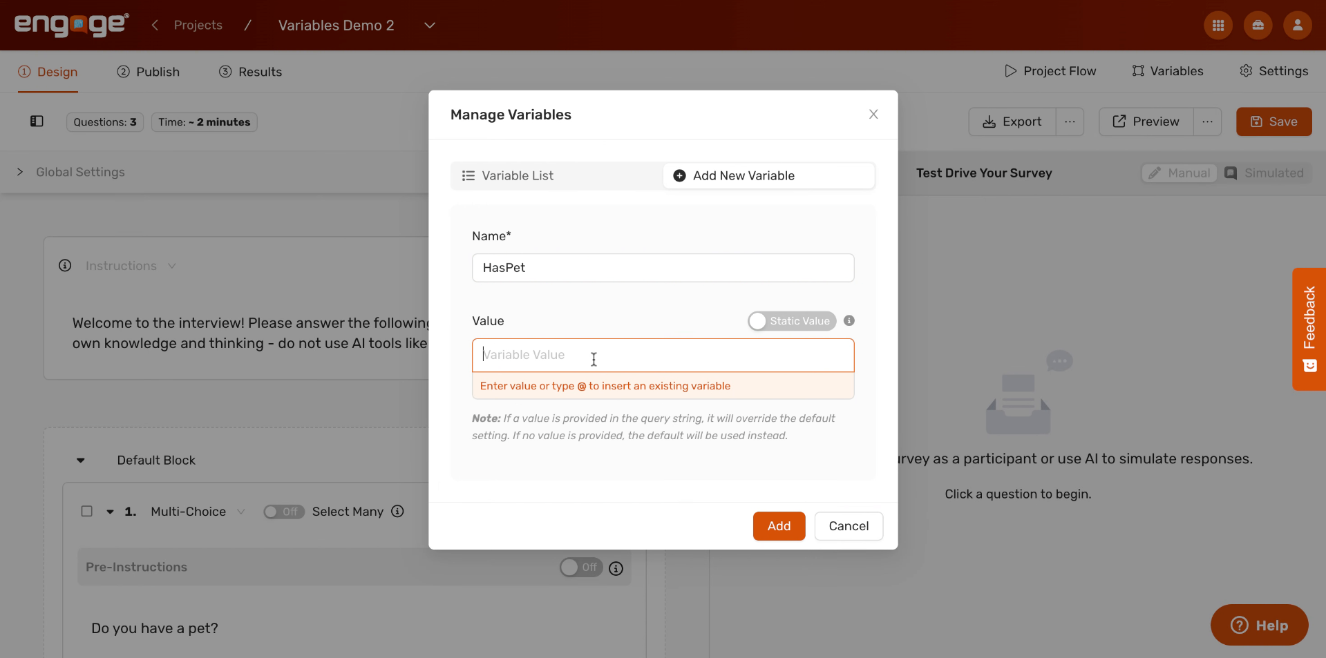 Set Default Variable Value