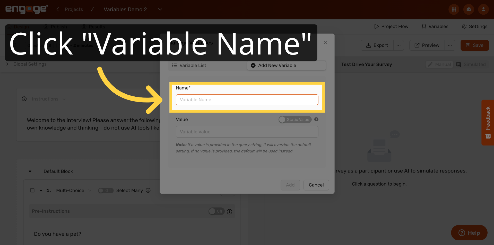 Select Variable Name Field