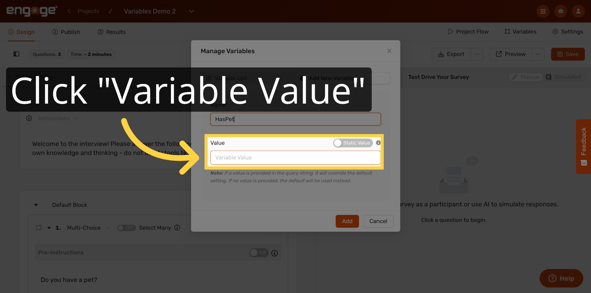 Select Variable Value Field