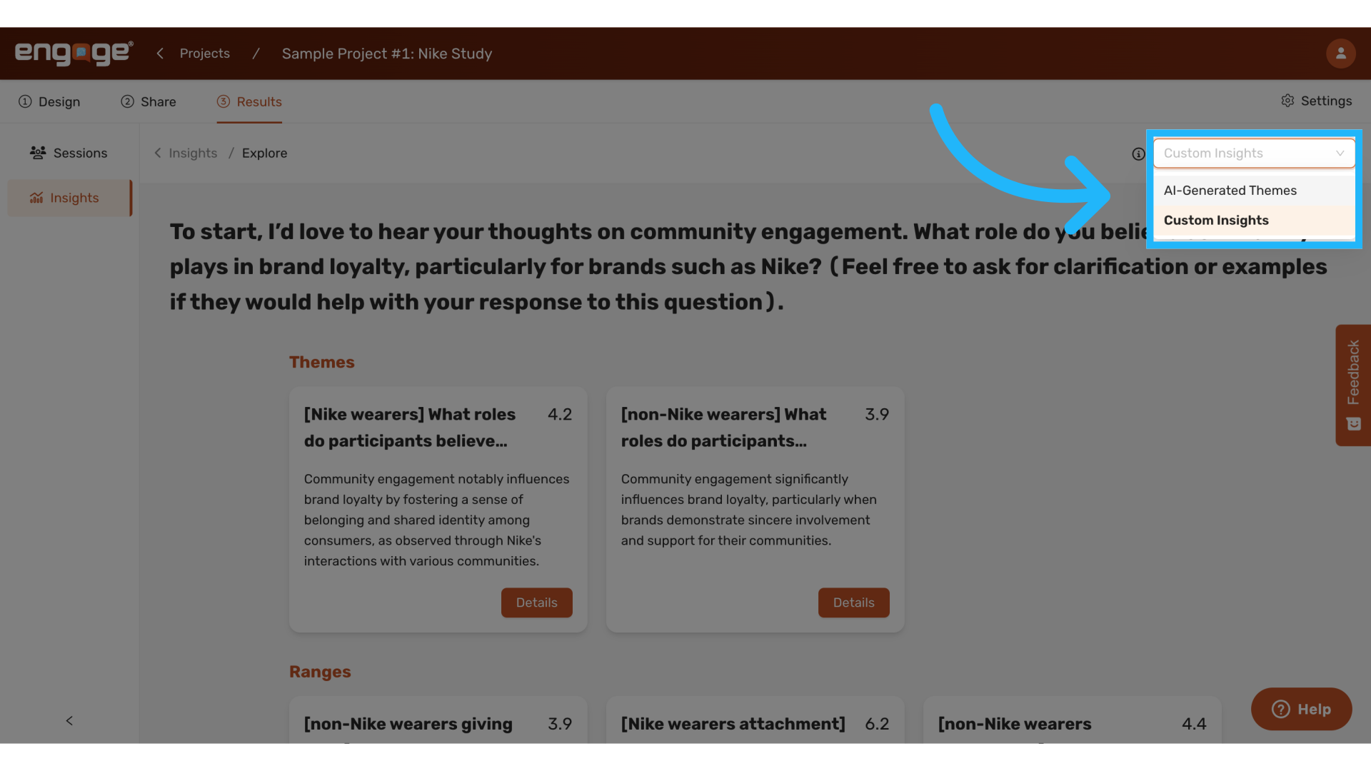 Choose between AI Generated Insights or Custom Insights