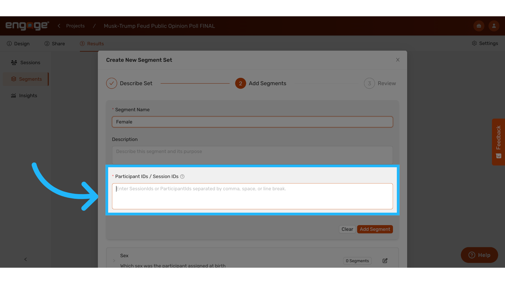 Paste segment participant or session IDs